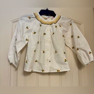 Zara Girls Embroidered Sunflower Smocked Blouse – Size 5